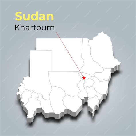Premium Vector | Sudan 3d map with borders of regions and its capital
