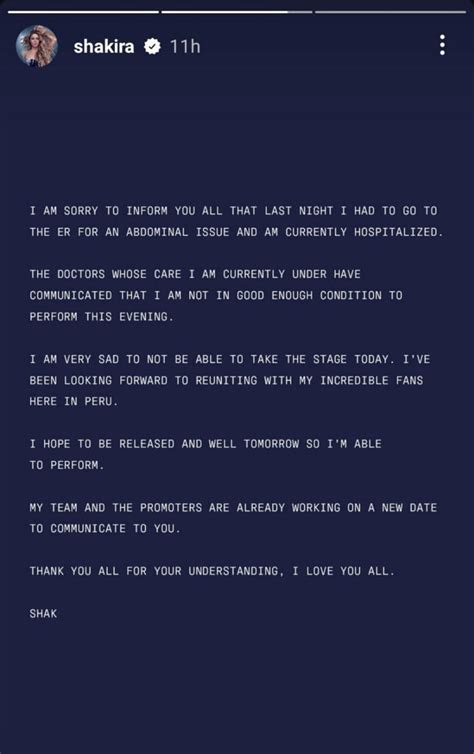 Shakira In Hospital For An 'Abdominal Issue': 'I Am Very Sad...'