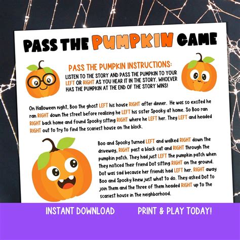 Pass the Pumpkin Halloween Game, Printable Halloween Left Right Game ...