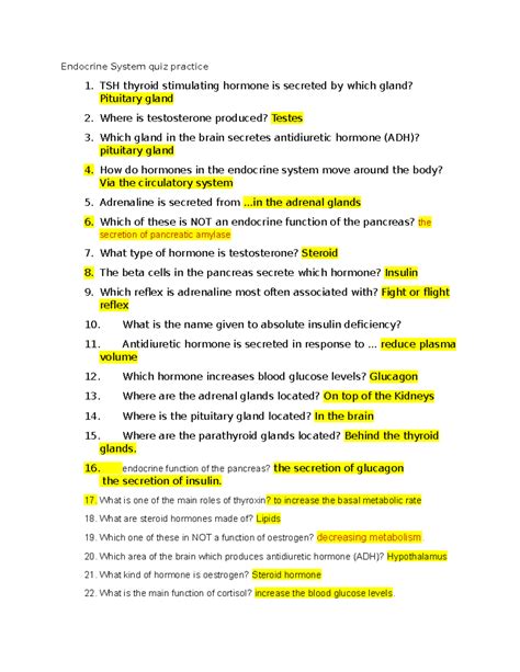 Endocrine System Final exam quiz practice - Endocrine System quiz ...