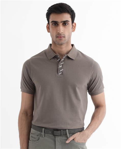 Rare Rabbit Men's Ark Dark Beige Cotton Plain Regular Fit Half Sleeve