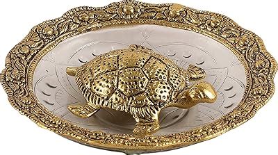 Buy Trendy Crafts Metal Feng Shui Golden Tortoise on Glass Plate - 5.5 ...