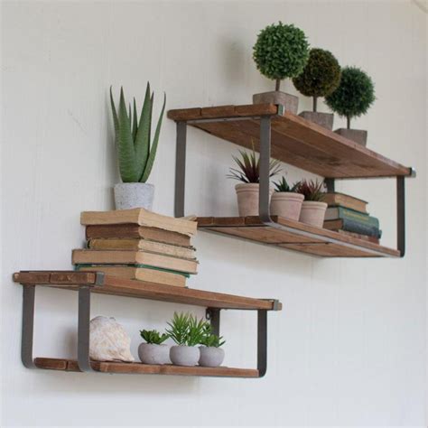 Wood & Metal Shelf (Set-2) - Iron Accents