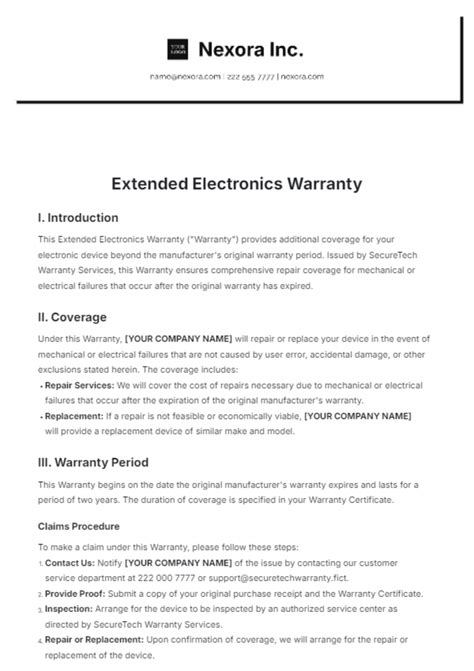 Free Extended Electronics Warranty Template to Edit Online