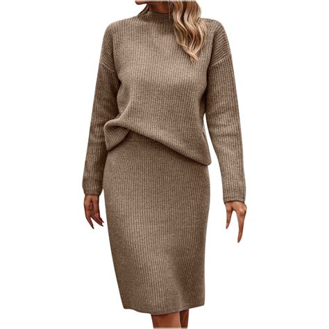 BLVB Women's Fall Winter Two Piece Sweater Skirt Sets Turtleneck Knit ...