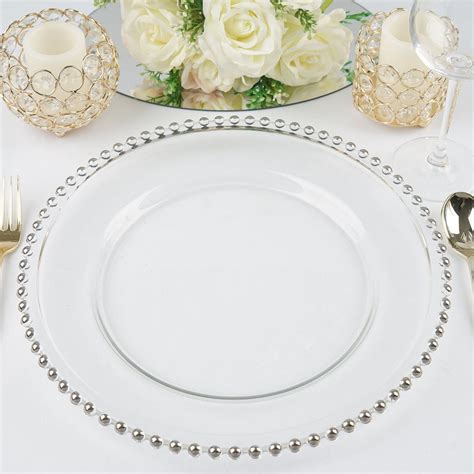 56 pcs 12" Beaded Rim CLEAR GLASS CHARGER PLATES Wedding Party Dinner SALE | e… | Glass charger ...