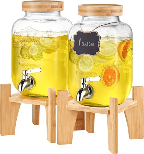 Amazon.com | Galssmagic 2 Pack 1 Gallon Drink Dispenser with Stand ...