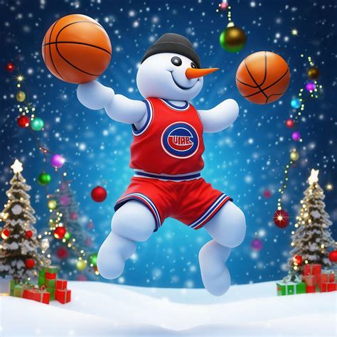 A jolly snowman, decked out in a Chicago Bulls jersey and beanie, l...