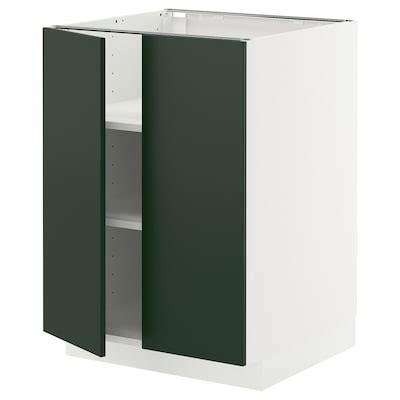 METOD base cabinet with shelves/2 doors, white/Havstorp deep green ...
