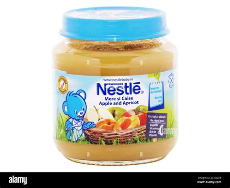 BUCHAREST, ROMANIA - APRIL 28, 2015. Nestle Apple and Apricot, jar of ...