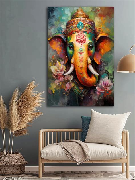 999STORE Colorful Ganesha Canvas Painting - Vibrant Spiritual Wall Art ...