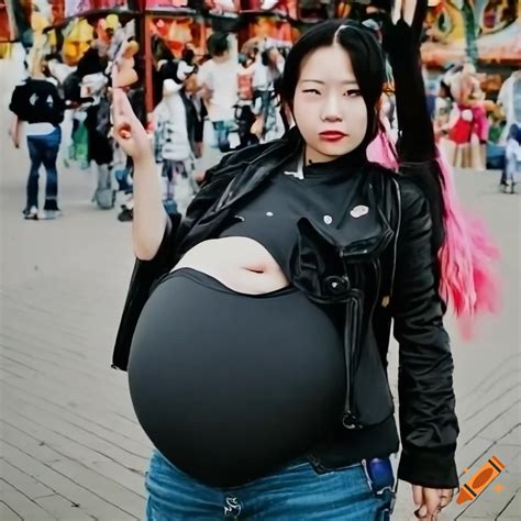 Photo of a Chinese pregnant woman with a punk style and a giant belly ...