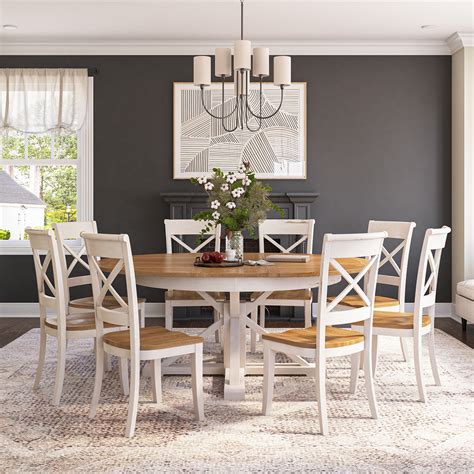 Raleigh Solid Wood Farmhouse Extendable Round Dining Table Chair Set ...