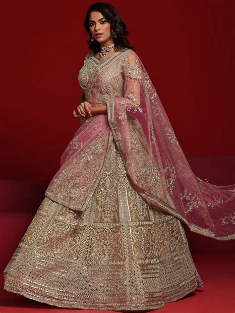 Buy Libas Art Beige Embellished Net Lehenga Set Online at $272.00 USD ...