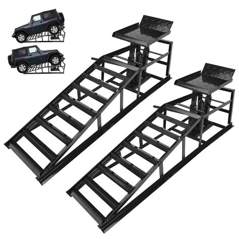 2 Pack Hydraulic Car Ramps 5T 10000lbs Low Profile Car Lift Service Ramps Truck Trailer Garage ...