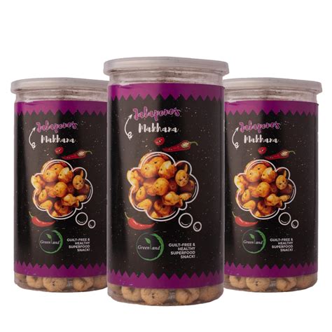 GREENLAND Roasted Makhana (Foxnut) (Pack of 3, 75g Each) Healthy Snacks ...