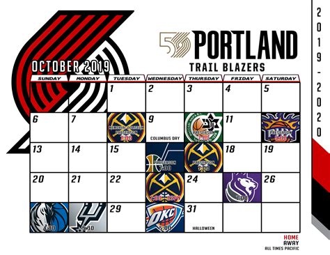 Printable Portland Trail Blazers Schedule - Printable Templates