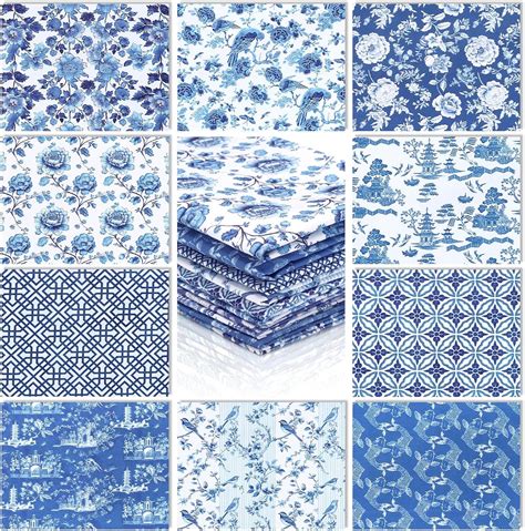Amazon.com: Hahafelt 10 Pcs Chinoiserie Fabric Bundles 18 x 22 Inch ...