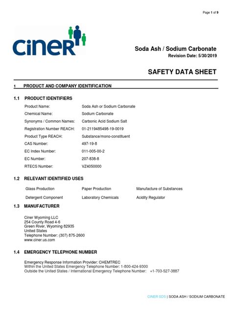 Safety Data Sheet: Soda Ash / Sodium Carbonate | PDF | Toxicity ...