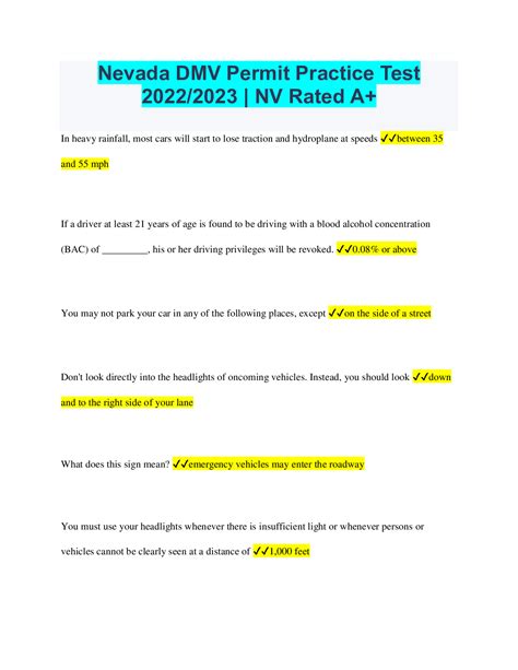 Nevada DMV Permit Practice Test 2022/2023 | NV Rated A+