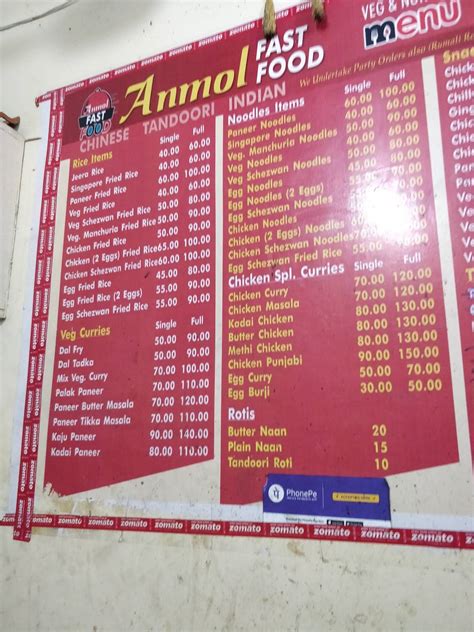 Menu at Anmol Fast Food, Hyderabad, temple