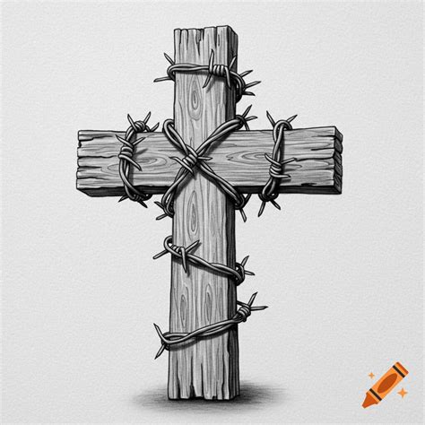 Pencil drawing of a wooden Christian cross wrapped in barbed wire. on ...