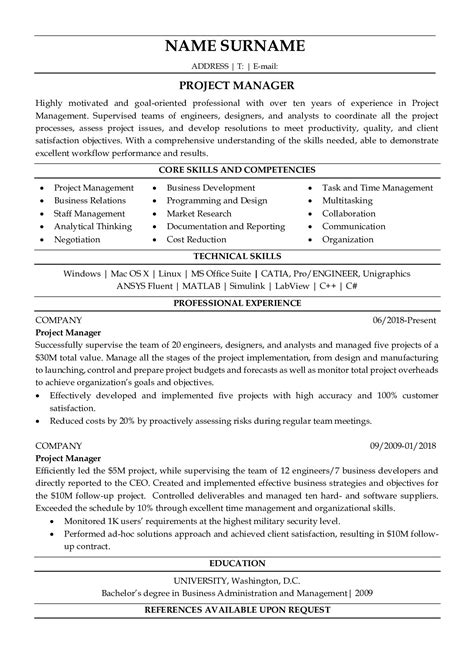 Project Manager Resume 的图像结果