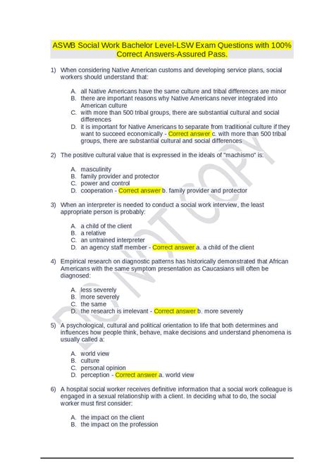 ASWB Social Work Bachelor Level-LSW Exam Questions with 100% Correct ...