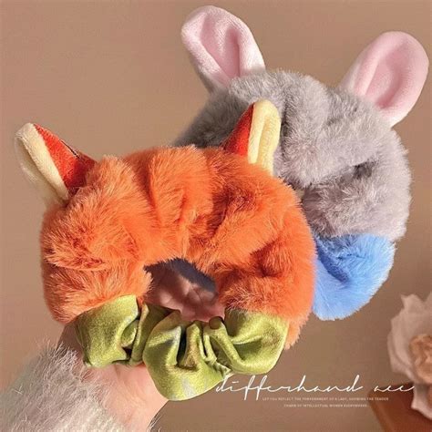 Kawaii Fox & Bunny Plush Hair Scrunchie (Set of 2) – Cute Furry Animal ...