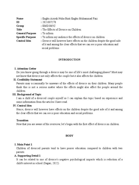 Informative Speech (Full Outline) PDF | PDF | Divorce | Feeling