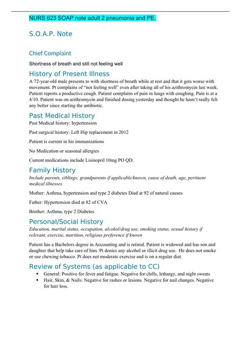 Image result for Soap Note Example Pneumonia