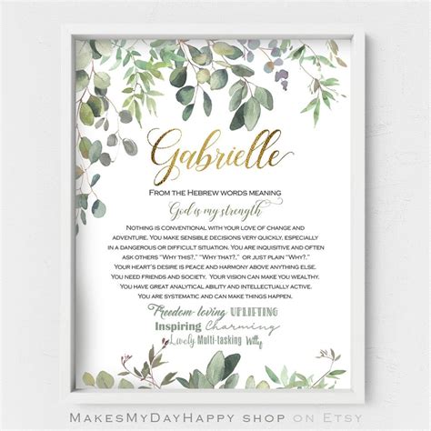 Gabrielle Name Meaning,eucalyptus Wall Art,name Description,greenery ...