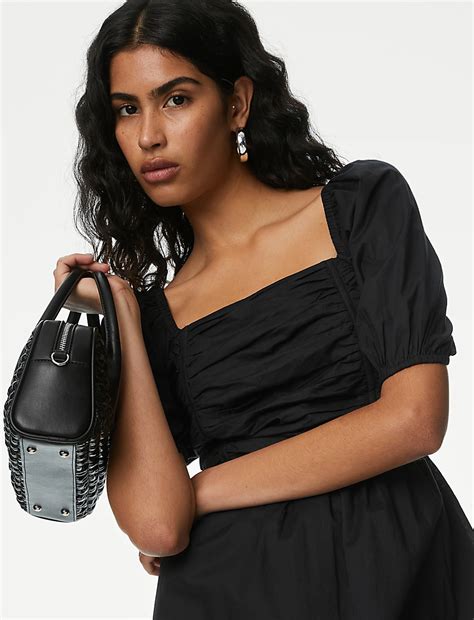 Buy Pure Cotton Square Neck Midi Waisted Dress at Marks & Spencer