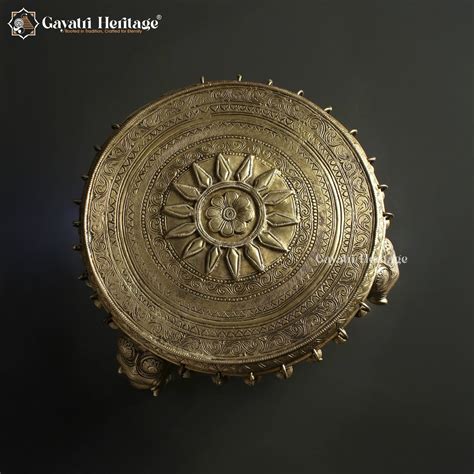 Brass Elephant Pillars Chowki – Ornate Pooja Stand for Home Decor ...