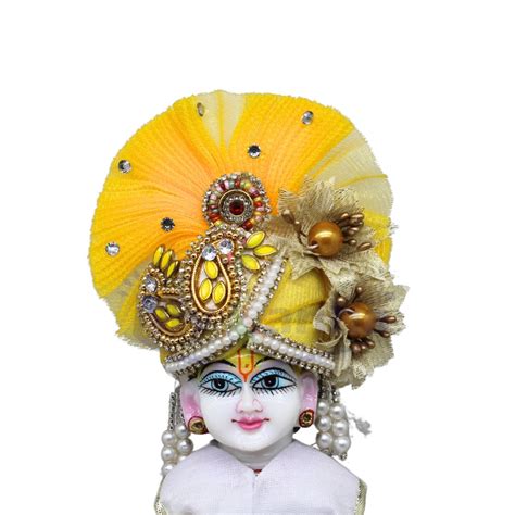 Yellow Stone-Studded Pagdi with Floral Design for Idols – MyKanha.com