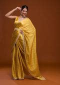 Buy Yellow Bandhani Satin Saree - Koskii