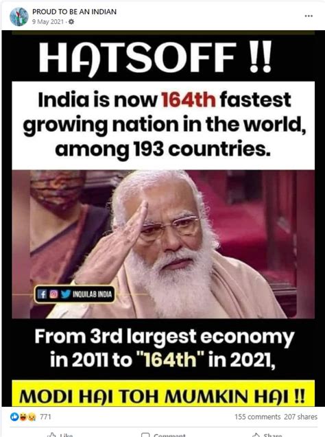 Did India Nosedive ‘From 3rd Largest Economy In 2011 To 164th in 2021’?