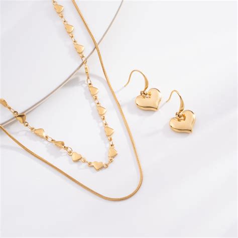 Buy Love Layer Necklace & Dangling Heart Earrings - PALMONAS
