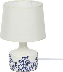 AAPNO RAJASTHAN Royal Blue Painted White Ceramic Table Lamp Table Lamp ...