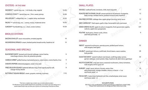 Menu at Rock and Rye Oyster House pub & bar, Bellingham