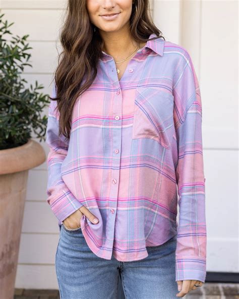 Soft Brushed Spring Pink Plaid Shirt - Pink Plaid / XXS - Grace and Lace