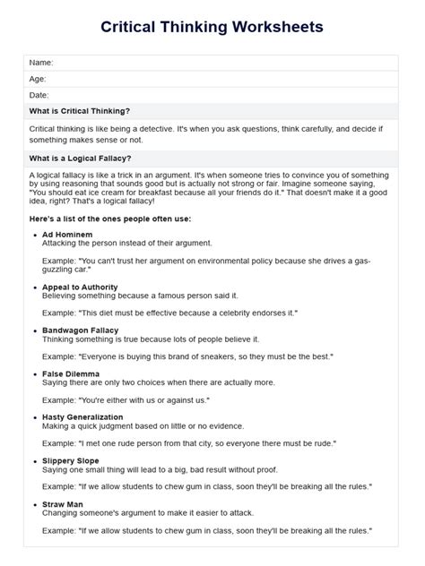 Problem Solving Critical Thinking Worksheets Fallacy 的图像结果