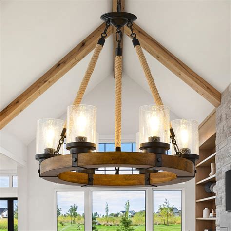 Amazon.com: Farmhouse Wagon Wheel Chandelier 6-Light, Round Wood ...
