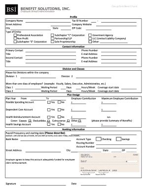 Fillable Online BSI Flex Group Enrollment Form - AGC Health Plans NW ...