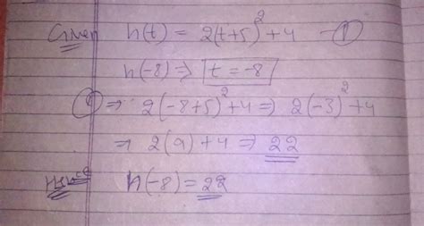 Given h(t)=-2(t+5)^2+4, find h(-8). - Brainly.in