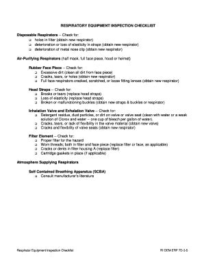 Fillable Online dem ri RESPIRATORY EQUIPMENT INSPECTION CHECKLIST - dem ...