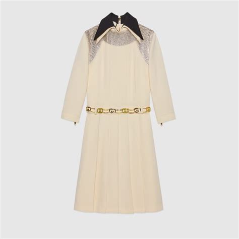 Платье из шерстяного крепа с кристаллами inцвет слоновой кости | GUCCI ...