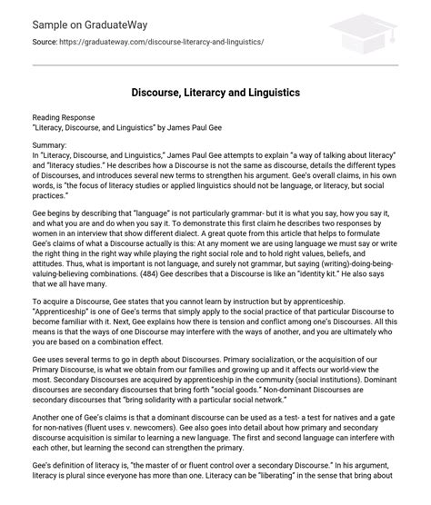⇉Reading Response “Literacy, Discourse, and Linguistics” by James Paul ...