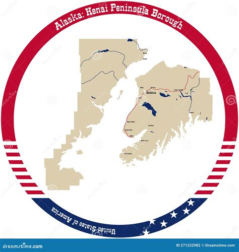 Map of Kenai Peninsula Borough in Alaska, USA. Stock Vector ...
