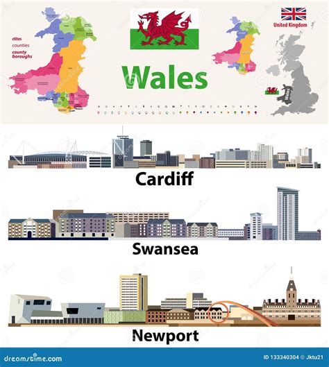 Wales Cities, Countries and Country Boroughs Map and Welsh Largest ...